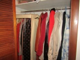 CONTENTS OF CLOSET INCLUDING LADIES COATS SEWING SUPPLIES AND MORE