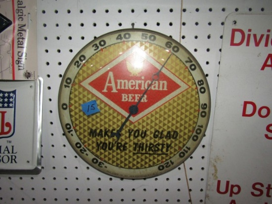 AMERICAN BEER THERMOMETER 12 INCH ACROSS