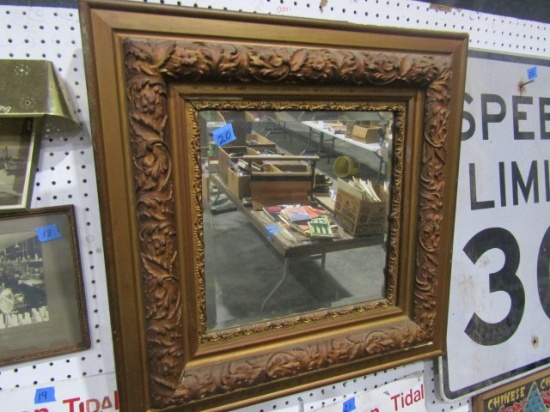 BEVELED WALL MIRROR IN VINTAGE GILT FRAME 24 X 24