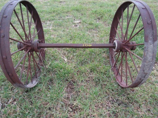 ANTIQUE 39" STEEL WHEELS ON 55" AXLE