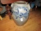 ANTIQUE SALT GLAZE POT WITH DOUBLE EARS AND LOTS OF BLUE FERN WORK APPROX 1