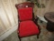 PAIR OF VICTORIAN ARM CHAIRS WITH CARVED BACKS AND RED UPHOLSTERY