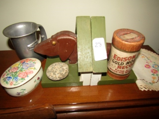 SMALL LOT COLLECTIBLES BOOKENDS EDISON MUSIC ROLL AND MORE