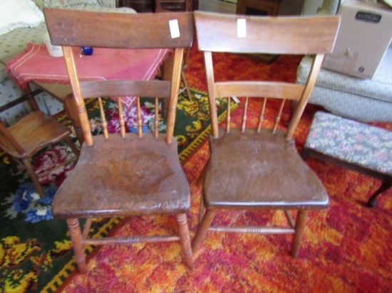 PAIR OF ANTIQUE SIDE CHAIRS PLANK BOTTOM