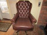 LEATHER ROLLED ARM OFFICE CHAIR ON CASTERS