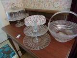 CONTENTS ON TOP OF DESK CAKE PLATES CRYSTAL BOWL DESSERT DISH ETC