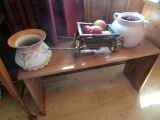 CONTENTS ON TOP OF SHELF INCLUDING ANTIQUE SPITTOON MADE IN ENGLAND AND DEC