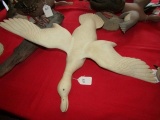 CARVED FLYING DUCK LIFE SIZE BY BILL RIGGIN CRISFIELD MD 22 INCH LONG X 30