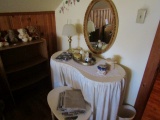 DRESSING TABLE WITH CONTENTS LAMP OVAL MIRROR BOXES ETC