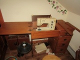 SEWING MACHING TABLE AND SEWING MACHINE BERNINA AND CONTENTS INCLUDING LAMP
