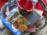 BASKET FULL OF BOOKS INCLUDING COOKBOOKS BIBLES CHILDRENS BOOKS AND MORE