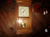 HOWARD MILLER OAK CASE WALL HUNG PENDULUM CLOCK 24 INCH X 13 INCH X 6 INCH