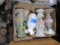 FOUR LARGE VASES MILK GLASS CLEAR GLASS HAND PAINTED SCENES AND FLORAL