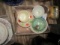 BOX LOT MISC HAND PAINTED CHINA GREEN GLASS BALL AND MORE