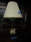 BRASS MARBLE BASE TABLE LAMP WITH THUMB PRINT GLASS