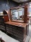 MAHOGANY LONG BUREAU WITH 9 DRAWERS AND MIRROR