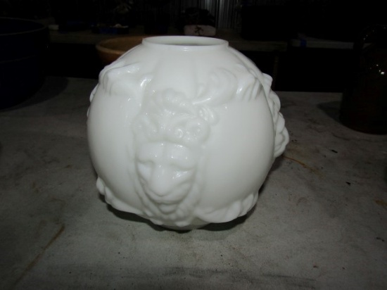 MILK GLASS LIONS HEAD LAMP SHADE 8 INCH TALL