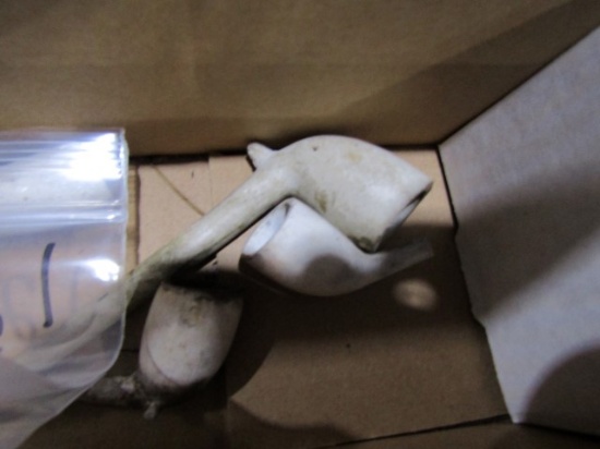 BOX FULL OF EARLY PCS OF CLAY PIPES