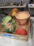 BOX WITH 4 PCS OF ROSEVILLE POTTERY INCLUDING 103-6 365-5 198-6