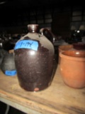 LARGE APPROX 2 GALLON RED CLAY GLAZED JUG APPROX 11 INCH TALL WITH HANDLE 2