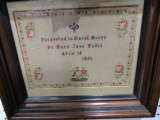 1800S NEEDLE POINT FRAMED UNDERGLASS TRIPLE FRAME