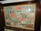 COLLECTION OF FOREIGN PAPER CURRENCY FRAMED UNDER GLASS APPROX 31 INCH X 22