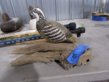 HAND CARVED BOB WHITE QUAIL ON DRIFTWOOD FULL SIZE