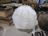 WHITE MILK GLASS VICTORIAN LAMP SHADE WITH LION HEAD DESIGN 10 INCH TALL X