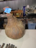 ANTIQUE AFRICAN TRIBAL GOURD LEATHER JUG