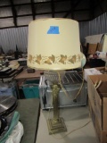 BRASS BASE CRYSTAL TABLE LAMP APPROX 30 INCH TALL