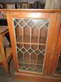 ANTIQUE OAK 3 TIER BOOK CABINET WITH LEADED GLASS DOORS APPROX 38 INCH TALL