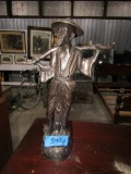 WHITE METAL STATUE ORIENTAL FARMER