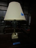 BRASS MARBLE BASE TABLE LAMP WITH THUMB PRINT GLASS