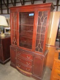 MAHOGANY CHINA HUTCH WITH GLASS DOORS THREE DRAWER AND TWO DOORS