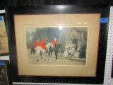 ANTIQUE FOX HUNT PRINT BY HARDY FRAMED UNDER GLASS APPROX 36 INCH X 29 INCH