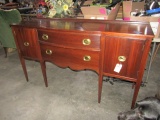 MAHOGANY SIDE BOARD WITH 2 DRAWERS AND 2 DOORS APPROX 5 1/2 FEET LONG X 20
