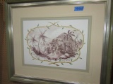 FRAMED ORIENTAL PRINT SEASCAPE 38 X 32