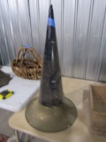 ANTIQUE VICTORLA HORN BRASS AND BLUE METAL APPROX 2'8