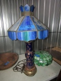 TABLE LAMP WITH INDIGO BLUE SLAG GLASS SHADE