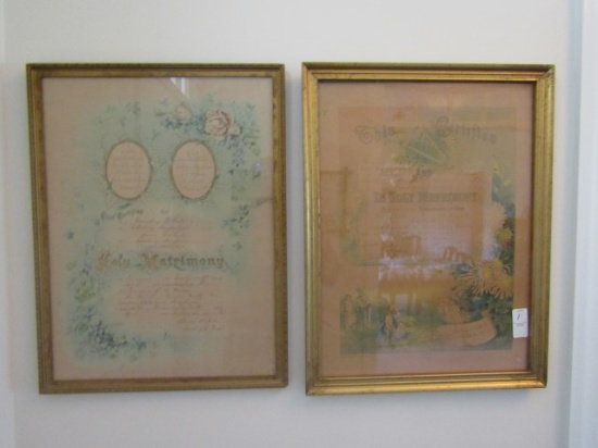 PAIR OF ANTIQUE FRAMED MARRIAGE CERTIFICATES