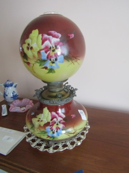 ANTIQUE MILLER HAND PAINTED GONE WITH WIND LAMP ELECTRIFIED
