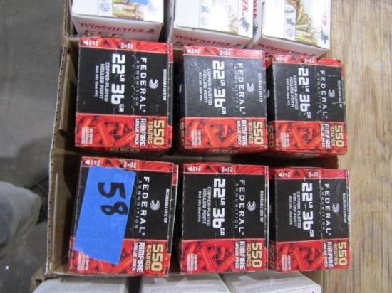 6 BOXES FEDERAL 22 RDS 550 RD PER BOX 36 GR COPPER PLATED HOLLOW POINTS