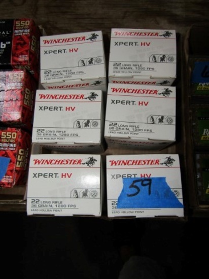 6 BOXES 500 RDS PER BOX WINCHESTER XPERT HV 22 LR 36 LEAD HOLLOW POINTS