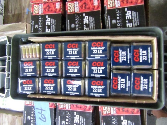 16 BOXES 100 RDS CCI MINI MAG 22 LR COPPER PLATED ROUND NOSE IN AMMO CAN