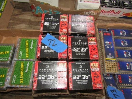 6 BOXES FEDERAL 22 LR COPPER PLATED HOLLOW PTS 550 RDS PER BOX