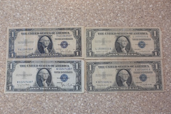 4 1 DOLLAR BLUE NOTES 2-1935D 1-1957A 1-1957B