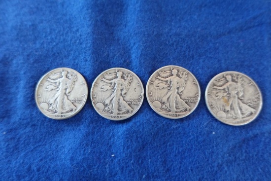 4 LIBERTY WALKING 1/2 DOLLARS 1943