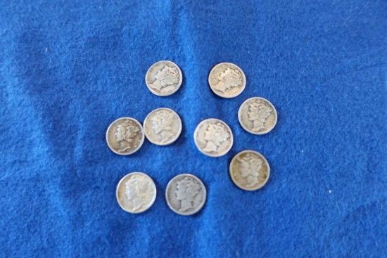 9 MERCURY DIMES 1-1923 2-1937 1-1939 2-1942 3-1943