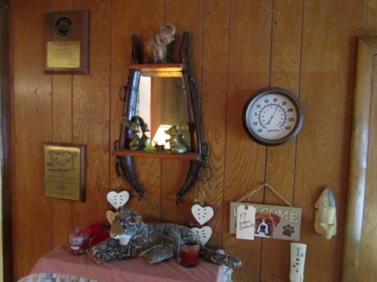 CONTENTS OF WALL INCLUDING BAROMETER THERMOMETER HORSE HARNESS MIRROR AND M