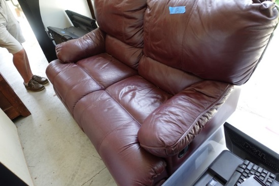 RECLINING LOVE SEAT LEATHER OXBLOOD RED